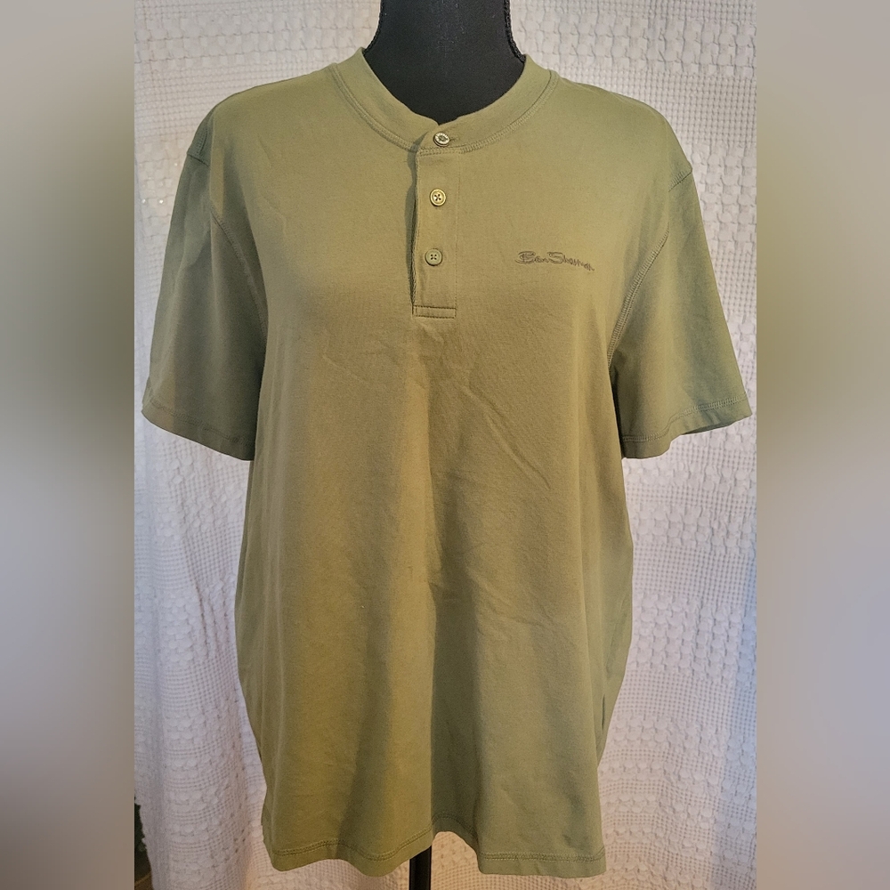 Ben Sherman Men's 3 Button Henley Shirt Size L Green